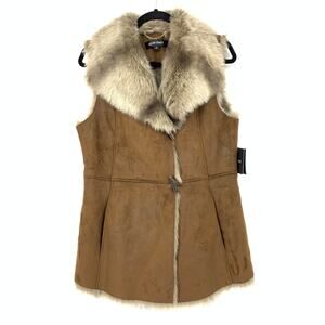 Ellen Tracy Women's Size Medium Faux Suede + Fur Lined Vest Light Brown NWT